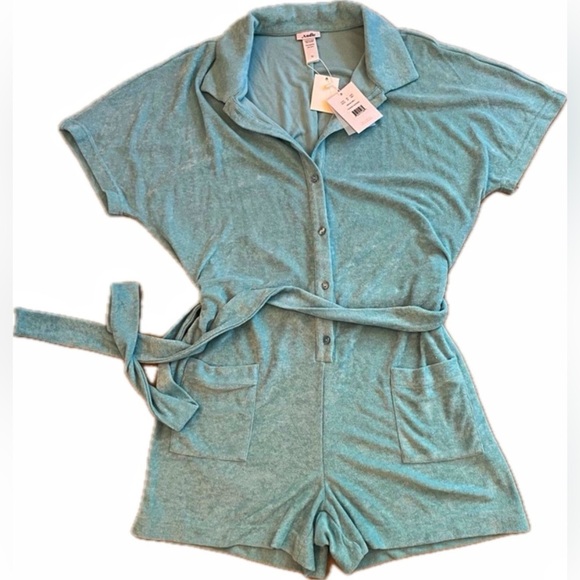 NWT Andie Swim Terry Button up Romper, size Medium. Cablu blue - Picture 1 of 1